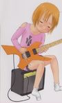  amp blush dress eb110ss eyes_closed guitar instrument loli orange_hair sad short_hair sitting socks speaker sweat 