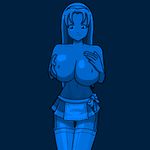  1girl abs animated animated_gif bare_shoulders belly blink blinking blue breast_grab breast_hold breast_rub breasts erect_nipples grabbing grope groping large_breasts lowres navel nipples oppai self_fondle skirt smile solo topless ucogi wide_hips 