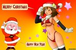  belly bikini breasts christmas cleavage english erect_nipples haruka_(pokemon) large_breasts mizugi nintendo oppai pokemon red_bikini santa_claus shitapai standing tagme wide_hips wink 