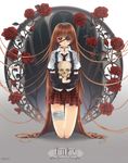  bandage blush choker eyepatch kneeling kurohana long_hair red_eyes roses skirt skull thorns tie toi-chan 