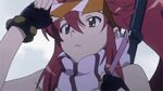  adjusting_eyewear animated animated_gif fingerless_gloves gloves gun hair_ornament long_hair lowres ponytail rifle short_shorts shorts sunglasses tengen_toppa_gurren_lagann waving weapon yellow_eyes yoko_littner 