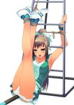  angry bare_legs bdsm blue_eyes blush bondage bound_arms bow brown_hair clenched_teeth fism frustrated hair_bow high_res ladder legs_up long_hair murakami_suigun oppai original panchira pantsu raquet shoes simple_background skirt sneakers solo tears vaginal_insertion waki 