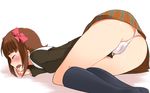  amami_haruka bent_over black_legwear black_thighhighs blush bottom-up brown_hair drooling eyes_closed finger_to_mouth fingering from_behind hair_ornament hair_ribbon hand_in_panties idolmaster idolmaster_2 lying lying_on_side onanism open_mouth pantsu pantsu_soiled pleasure pleasure_face posterior_cleavage pussy_juice ribbon saliva school_uniform schoolgirl skirt_lift sweat tears top-down top-down_bottom-up vaginal wet_panties white_panties 