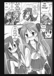  blush holding_hands izumi_konata kagami_hiiragi lucky_star monochrome ouma_toki-ichi shimoyakedou smile translated yuri 