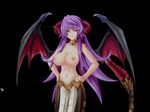  breasts collar demon_wings game_cg hands_on_hips horns jewels lamia large_breasts long_hair looking_at_viewer monster_girl mound_of_venus naaja navel nipples nude oppai princess_x purple_hair simple_background solo topless wings yellow_eyes 