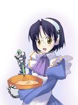  apron blue_hair blush cooking f-ism gloves hair_band happy maid megane murakami_suigum short_hair smile 