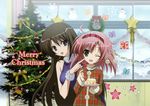  2girls akaba_chizuru cake christmas duo female official_art poking sakurano_kurimu seitokai_no_ichizon strawberry sweets wink 