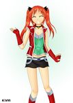  ^_^ belt choker fangs fingerless_gloves kevintriedge miniskirt original red_hair solo thighs twin_tails 