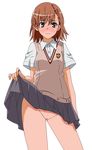  _hair brown misaka_mikoto nopan school_uniform skirt_lift to_aru_kagaku_no_railgun to_aru_majutsu_no_index 