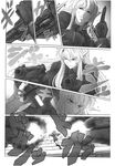  battle beretta_92 boots comic doujinshi dual_wielding greyscale gun handgun highres holding imizu_(nitro_unknown) konpaku_youmu monochrome multiple_girls pistol reisen_udongein_inaba sword touhou weapon 