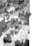  bat_wings battle boots comic doujinshi firing greyscale gun highres imizu_(nitro_unknown) long_hair m249 machine_gun monochrome multiple_girls muzzle_flash pointy_ears reisen_udongein_inaba remilia_scarlet scope touhou weapon wings 