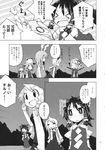  &gt;_&lt; alternate_costume animal_ears ascot blush bow bunny_ears closed_eyes comic detached_sleeves doujinshi flandre_scarlet greyscale hair_bow hair_ribbon hair_tubes hakurei_reimu highres kamonari_ahiru kirisame_marisa kochiya_sanae konpaku_youmu long_hair monochrome moriya_suwako multiple_girls reisen_udongein_inaba ribbon short_hair touhou translated 