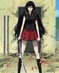  black_hair blood-c katana kisaragi_saya long_hair megane red_eyes school_uniform solo sword twin_tails weapon 