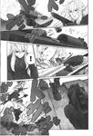  2girls battle bike_shorts boots chinese comic doujinshi dual_wielding eyelashes greyscale gun highres holding imizu_(nitro_unknown) katana konpaku_youmu monochrome multiple_girls pointy_ears reisen_udongein_inaba sword touhou weapon 