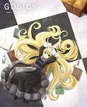  blonde book candies gosick gothic_lolita green_eyes hairband laying lolita_fashion solo victorique_de_broix wide_sleeves 