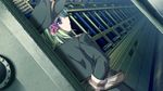  1girl dutch_angle green_hair military navy purple_eyes submarine tagme uniform 