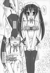  bare_shoulders blush choker covering head_ribbon long_hair maid midriff monochrome pico-ba rico_(pico-ba) thighhighs translation_request trembling twin_tails zettai_ryouiki 