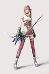  blue_eyes crossbow final_fantasy final_fantasy_xiii final_fantasy_xiii-2 necklace pink_hair serah_farron weapon yoshikira 