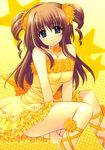 absurdres brown_hair copyright_request dress drill_hair highres lace-up_thighhighs legs nishimata_aoi panties purple_eyes solo star twin_drills twintails underwear yellow_panties 