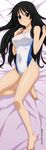  absurdres akiyama_mio barefoot black_eyes black_hair breasts competition_swimsuit covered_nipples dakimakura feet highres k-on! large_breasts long_hair lying one-piece_swimsuit scan solo sugimura_tomokazu swimsuit toenails toes 