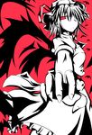  bad_id bad_pixiv_id bat bat_wings hat kirino_souya monochrome one_eye_covered outstretched_arm red red_eyes remilia_scarlet solo spot_color touhou wings 