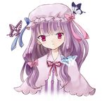  bad_id bad_pixiv_id bow bug butterfly crescent dress hair_bow hat insect long_hair patchouli_knowledge purple_dress purple_eyes purple_hair rattan_tantaka ribbon solo touhou 