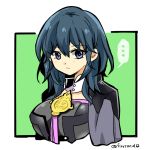  ... 1girl armor blue_eyes blue_hair byleth closed_mouth fire_emblem fire_emblem:_fuukasetsugetsu nintendo short_hair simple_background solo spoken_ellipsis twitter_username upper_body yukia_(firstaid0) 