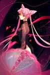  bad_id bad_pixiv_id bishoujo_senshi_sailor_moon black_lady breasts chibi_usa crescent_moon crystal_earrings double_bun earrings facial_mark forehead_mark haun heart jewelry large_breasts long_hair moon older pink pink_hair pink_umbrella red_eyes serious side_slit solo umbrella 