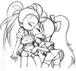  2girls bleedman blush eyes_closed kiss long_hair onanism panty ponytail ribbon sketch skirt spread_legs yuri 