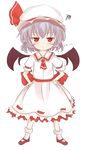  :&lt; ascot bat_wings blue_hair bobby_socks brooch child hands_on_hips hat highres jewelry lavender_hair looking_at_viewer mary_janes red_eyes remilia_scarlet shize_(coletti) shoes socks solo touhou white_legwear wings 