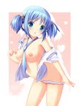  :o blue_eyes blue_hair blush breasts hair_cubes hair_ornament heart korotan medium_breasts naganohara_mio necktie nichijou nipple_tweak nipples no_bra open_clothes open_shirt panties panty_pull school_uniform shirt solo tokisadame_school_uniform twintails underwear undressing white_panties 