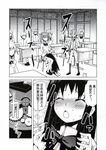  6+girls akemi_homura between_legs blush chinese classroom closed_eyes comic gears greyscale highres kaname_madoka mahou_shoujo_madoka_magica miki_sayaka monochrome multiple_boys multiple_girls object_on_head panties panties_on_head pantyhose spoilers time_stop translated underwear wedgie yuri yuugo_(atmosphere) 