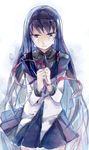  akemi_homura black_eyes black_hair hairband long_hair magical_girl mahou_shoujo_madoka_magica pleated_skirt ribbon simple_background skirt solo tears traditional_media watercolor_(medium) zeko 