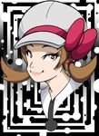  brown_eyes brown_hair cabbie_hat happy hat kanro kotone_(pokemon) lips overalls pokemon pokemon_heartgold_and_soulsilver ribbon short_hair silver_(pokemon) smile solo twin_tails 