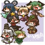  beret chibi dress futatsuiwa_mamizou glasses green_dress hair_ornament hair_rings hair_stick hat kaku_seiga kasodani_kyouko lowres miyako_yoshika mononobe_no_futo multiple_girls same_anko shoutoku_taishi soga_no_tojiko ten_desires touhou toyosatomimi_no_miko 