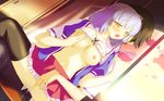  after_sex bra_lift breast_grab dripping_juices fingering game_cg hair nipples nopan onanism open_clothes open_mouth oppai purple pussy_juice sex short_hair sunset tagme thighhighs yellow_eyes 