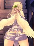  angel angel_wings armlet back blonde blush earrings from_behind grey_eyes head_wreath jewelry long_hair nopan oshiri shijimi_(osumashi) wings 