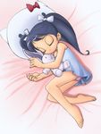  bed black_hair bleedman loli pantsu pillow plushie ponytails skirt sleeping 