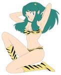  bikini blue_eyes green_hair horns legs long_hair lum mizugi oni photoshop smile solo thighs urusei_yatsura 