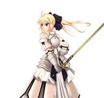  armor bad_id blonde blue_eyes bow caliburn fate/stay_night fate/unlimited_codes ponytail rinbukyoku saber saber_lily solo sword type-moon weapon 