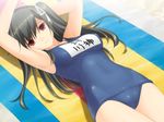  black_hair cleavage game_cg long_hair lying mizugi red_eyes solo tagme twin_tails 