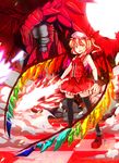  alternate_costume alternate_wings black_legwear blonde_hair byoubyou checkered checkered_floor cuffs dragon dress flandre_scarlet hat highres mary_janes red_eyes shackles shoes short_hair side_ponytail sleeveless solo thighhighs touhou wings 