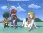  blonde blue_eyes blush bottomless crown dress earrings elbow_gloves gloves golf jewelry mario no_bra princess_peach spread_legs spread_pussy super_mario_bros. surprised toad 