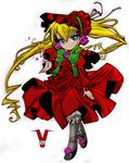  bleedman blonde blue_eyes dress gothic loli red_dress ribbon rose rozen_maiden 