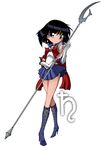  black_hair bleedman brown_eyes long_boots ribbon sailor_moon sailor_saturn scout short_hair skirt tomoe_hotaru weapon 