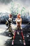  armor cg final_fantasy final_fantasy_xiii lightning serah_farron sword thighhighs 