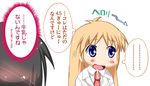  blonde blue_eyes blush comic cum_in_mouth cumdrip hakase_(nichijou) lab_coat necktie nichijou open_mouth rakkyou semen shirt translation_request 