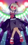  arms_out ascot blonde blouse blush dress dress_shirt glowing_eyes long_skirt mary_janes open_mouth red_eyes ribbon rumia shirt shoes short_hair skirt smile socks solo spread_legs standing touhou vest white_legwear 