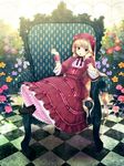  :o blonde_hair chair chin_strap dress flower full_body gosick green_eyes highres kuraichi long_hair sitting solo very_long_hair victorica_de_blois 