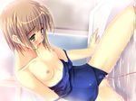  bathroom bathtub blush censored egg_vibrator green_eyes mizugi nipples oppai short_hair steam vibrator wet 